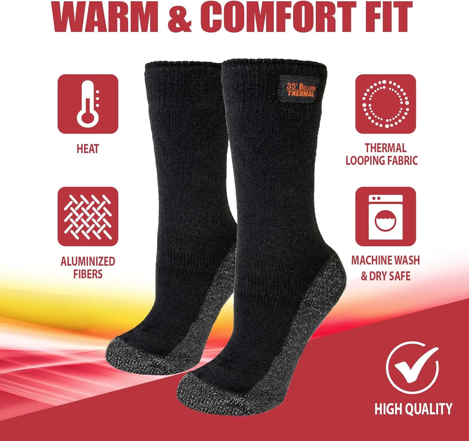 35° BELOW Thermal Insulated 1 or 3 Pk Socks for Men and Women, Designed with Soft Aluminized Loops to Keep Feet Warm and Cozy
