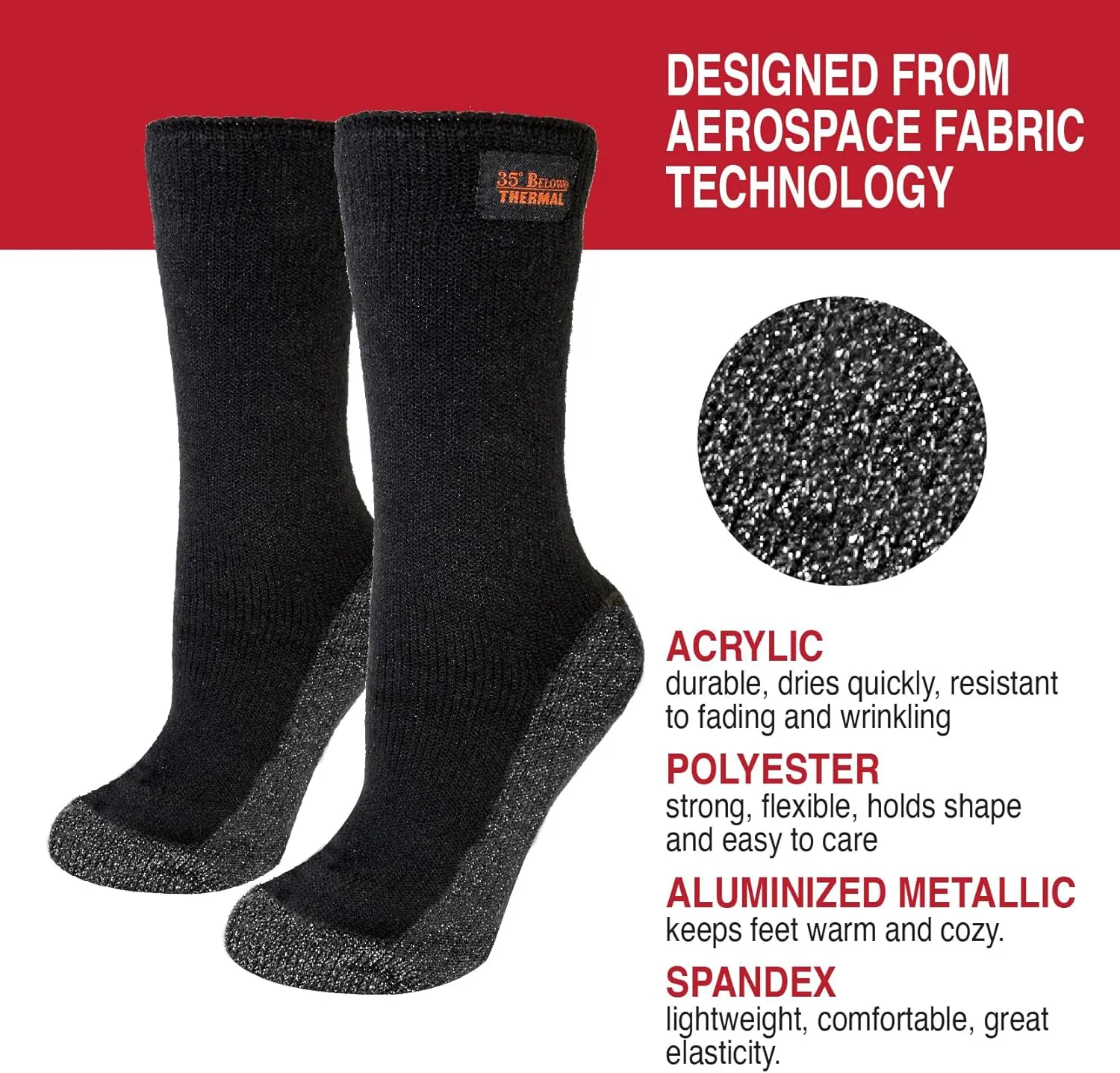 35° BELOW Thermal Insulated 1 or 3 Pk Socks for Men and Women, Designed with Soft Aluminized Loops to Keep Feet Warm and Cozy