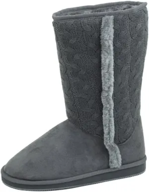 A9B02S Women's Boots Knit Sweater Faux Suede Crochet Fashion Mid Calf Fur Lining Warm Colors Shoes, Black, Grey, Tan