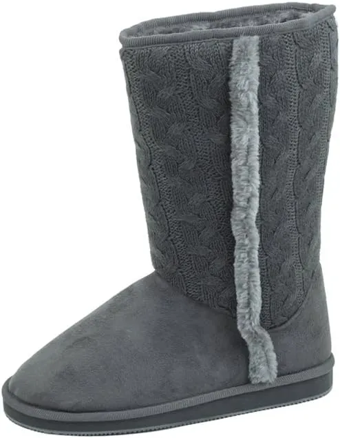 A9B02S Women's Boots Knit Sweater Faux Suede Crochet Fashion Mid Calf Fur Lining Warm Colors Shoes, Black, Grey, Tan