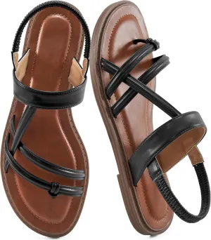 Ablanczoom Flat Sandals for Women Comfortable: Dressy Womens Flats Shoes with Ankle Strap Summer Beach Gladiator Sandal