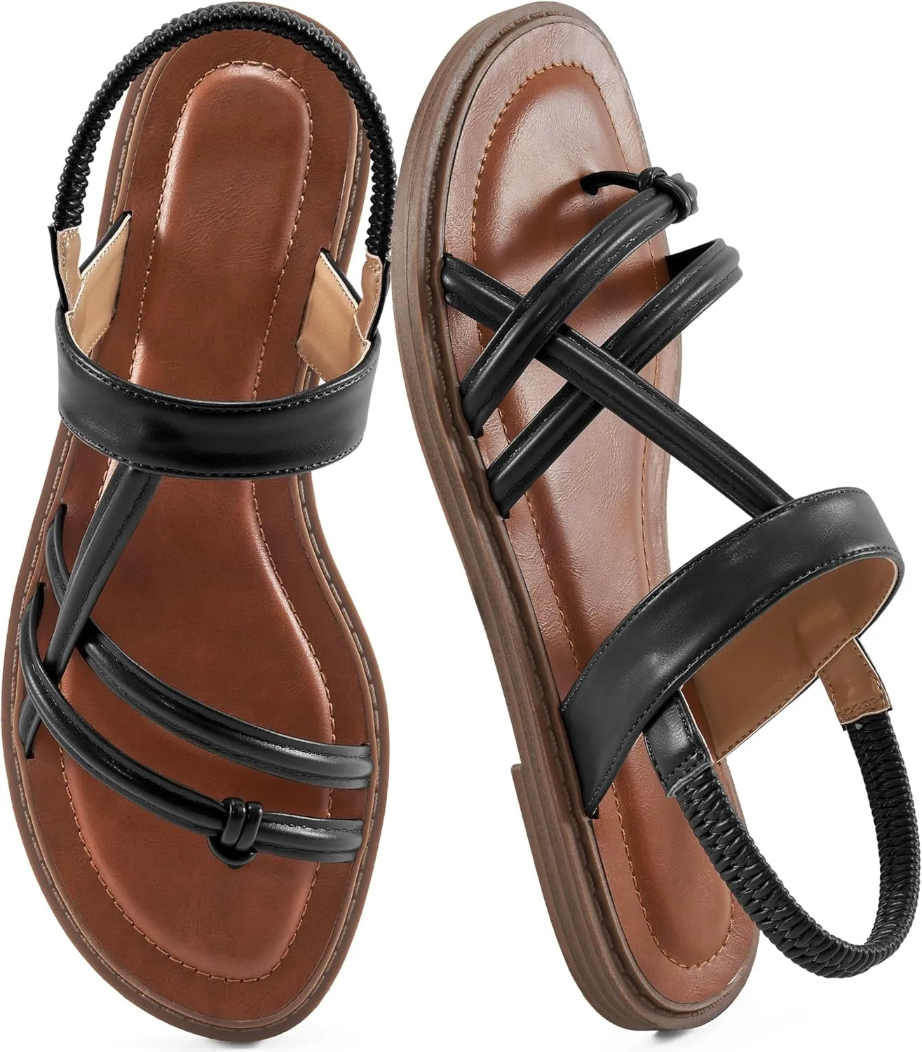 Ablanczoom Flat Sandals for Women Comfortable: Dressy Womens Flats Shoes with Ankle Strap Summer Beach Gladiator Sandal
