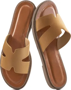 Ablanczoom Flat Sandals for Women Slides: Comfortable Slip On Womens Flats Shoes Dressy Summer Casual Beach Sandal 2025