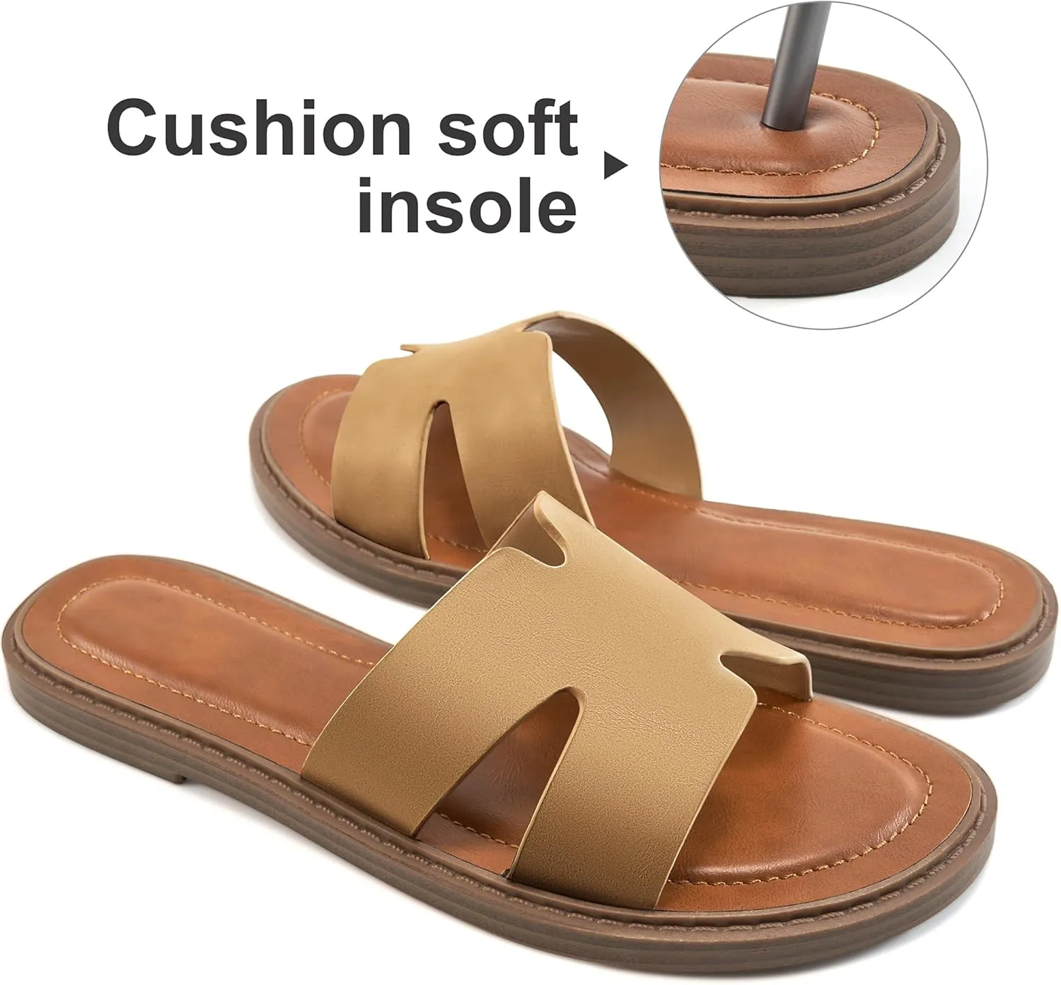 Ablanczoom Flat Sandals for Women Slides: Comfortable Slip On Womens Flats Shoes Dressy Summer Casual Beach Sandal 2025