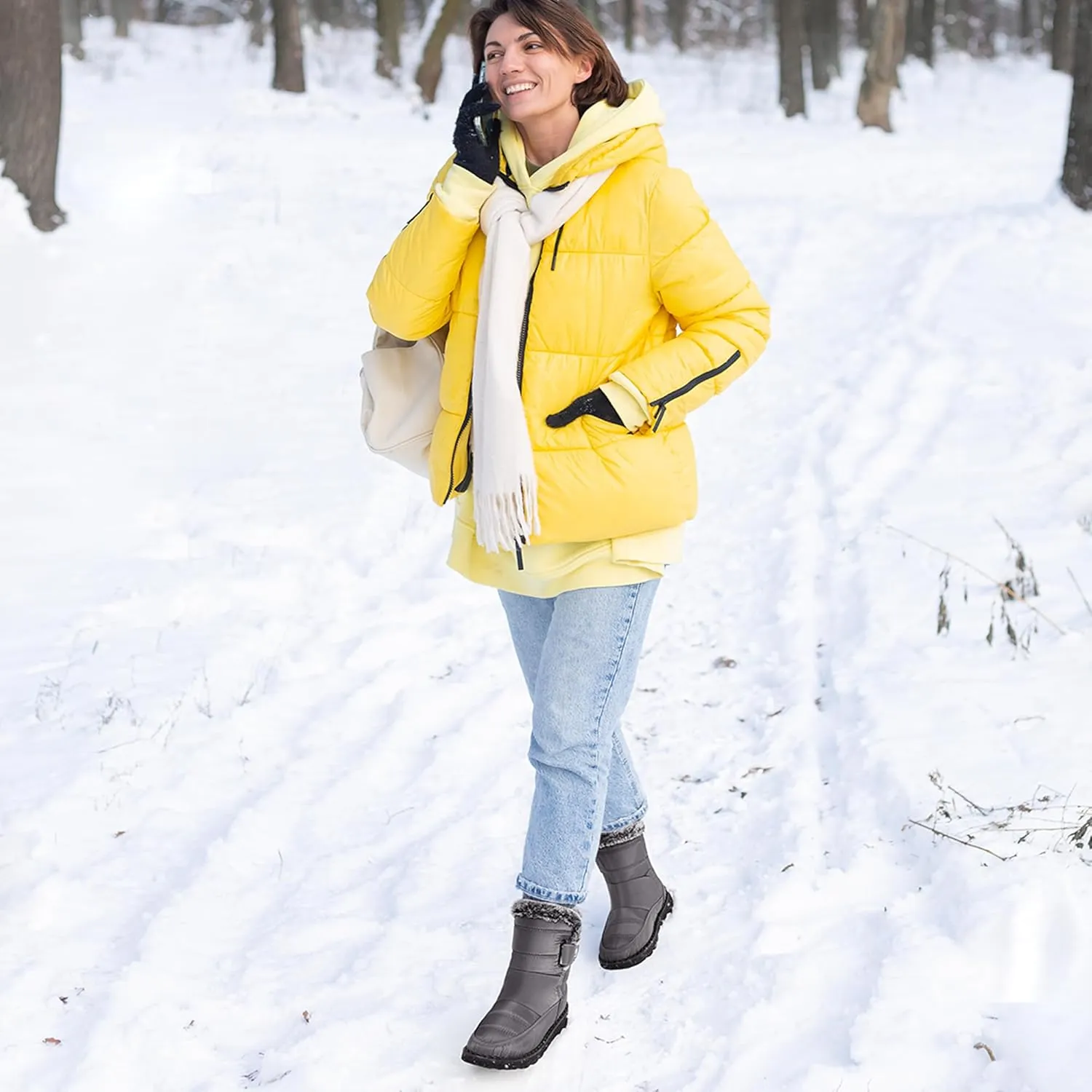 Ablanczoom Womens Winter Snow Boots With Warm Fur Lining Comfortable Booties Non Slip Waterproof Outdoor Shoes