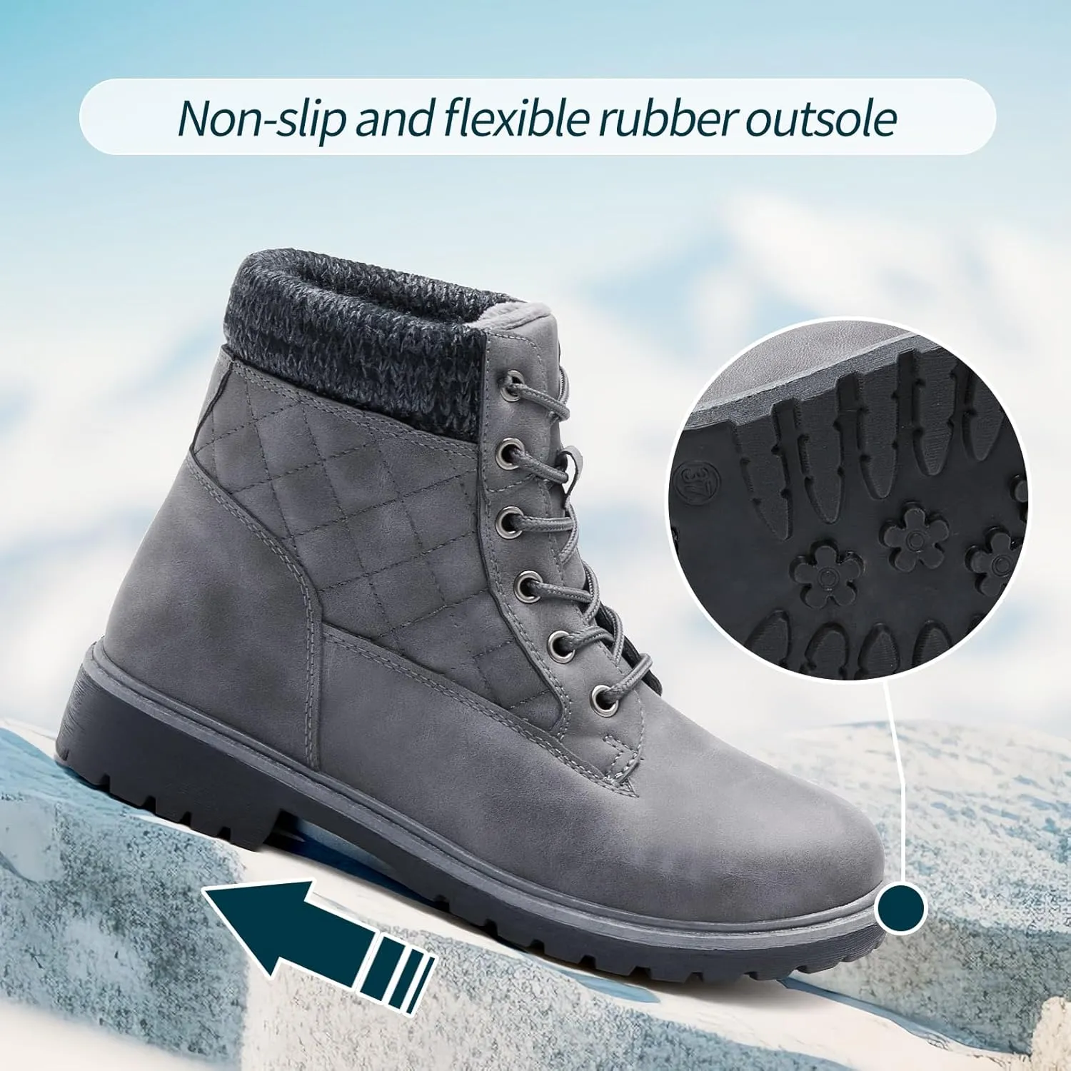 Adokoo Boots for Women Waterproof Fall Winter Ankle Boots Snow Black Combat Boots Lace Up Non Slip for Hiking Work