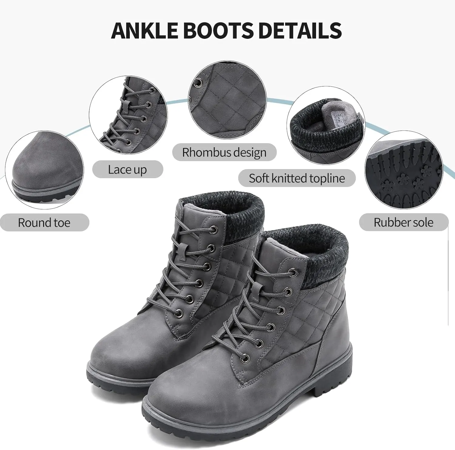 Adokoo Boots for Women Waterproof Fall Winter Ankle Boots Snow Black Combat Boots Lace Up Non Slip for Hiking Work