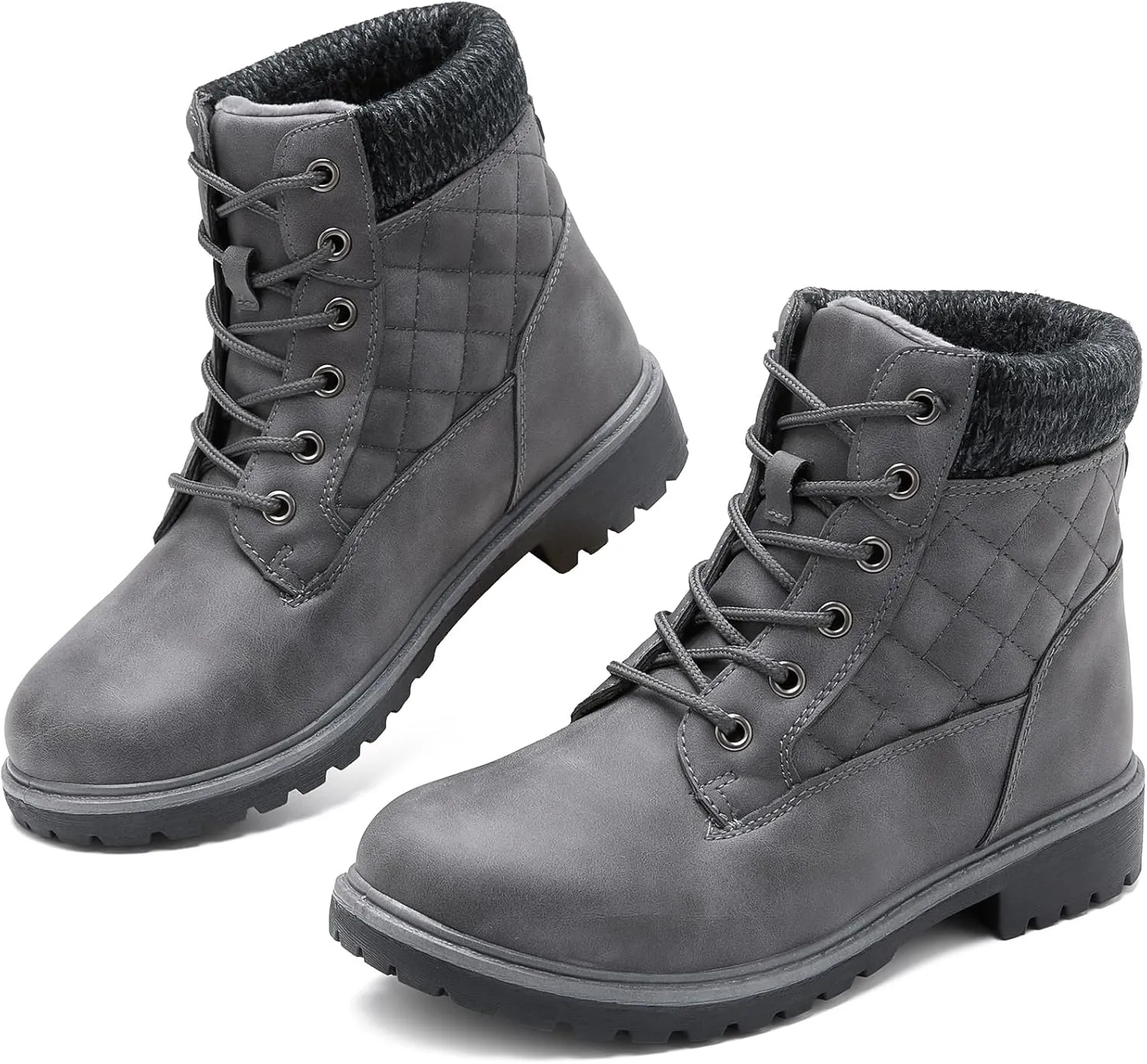 Adokoo Boots for Women Waterproof Fall Winter Ankle Boots Snow Black Combat Boots Lace Up Non Slip for Hiking Work