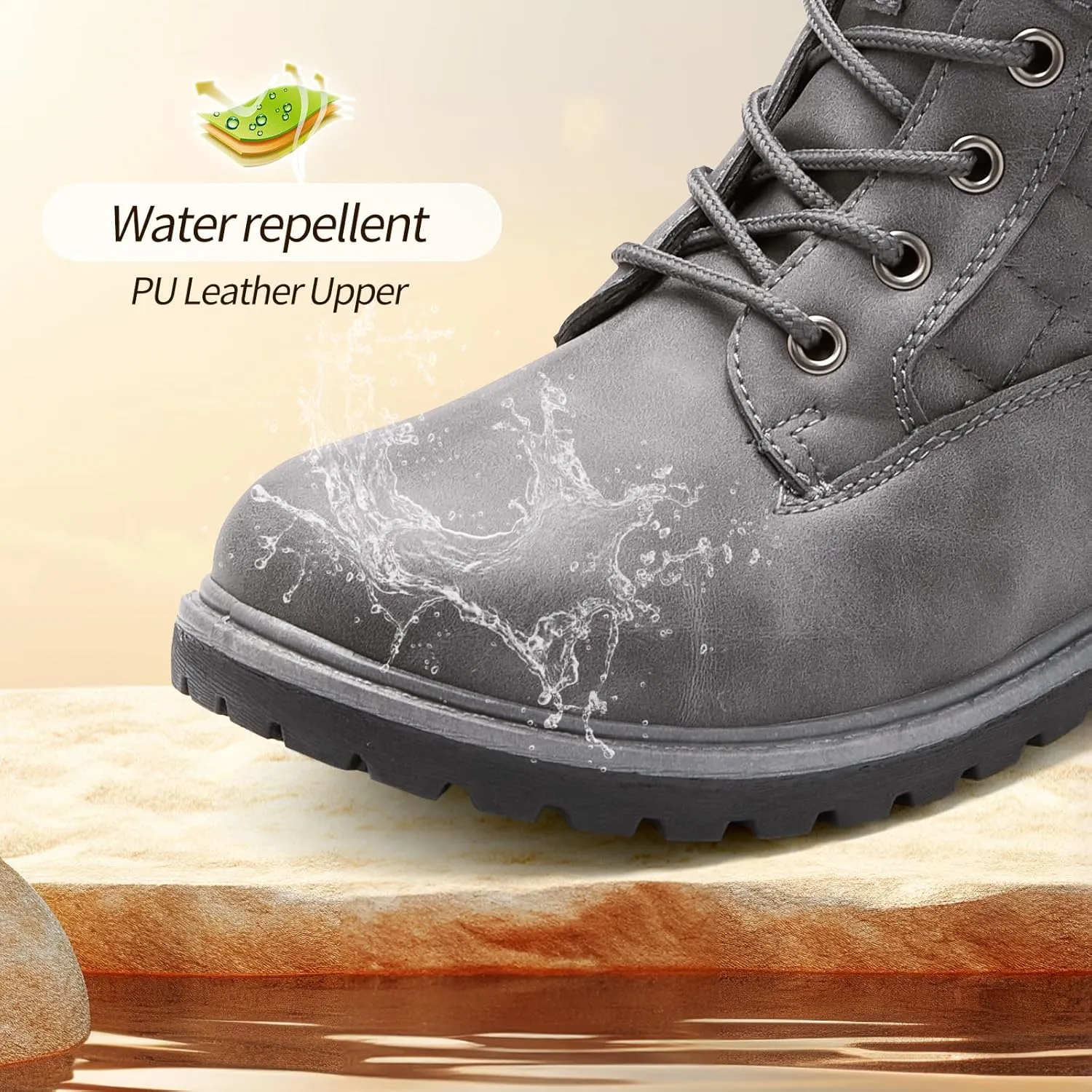 Adokoo Boots for Women Waterproof Fall Winter Ankle Boots Snow Black Combat Boots Lace Up Non Slip for Hiking Work