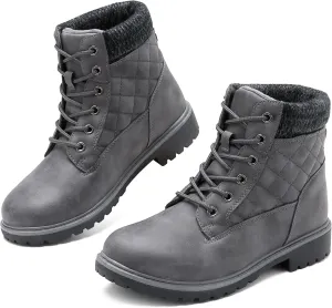 Adokoo Boots for Women Waterproof Fall Winter Ankle Boots Snow Black Combat Boots Lace Up Non Slip for Hiking Work