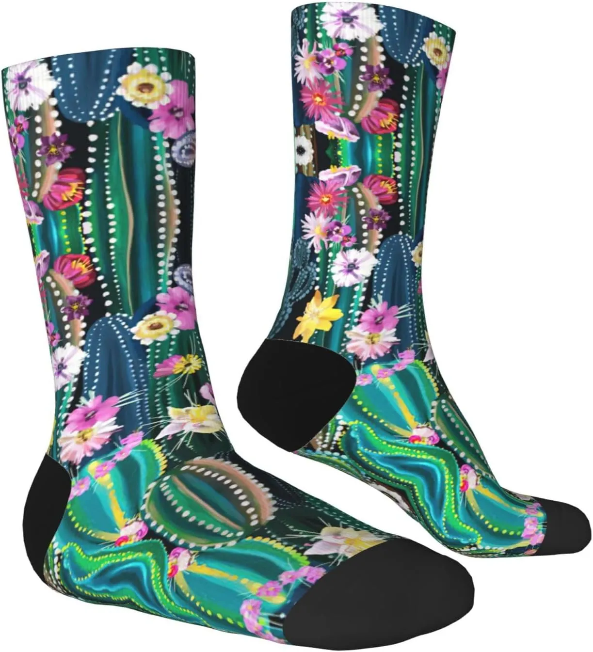 Adult Socks, Blooming Cactus Print Winter Warm Wool Socks for Women, Soft Cozy Socks, Knit Boots Socks for Men