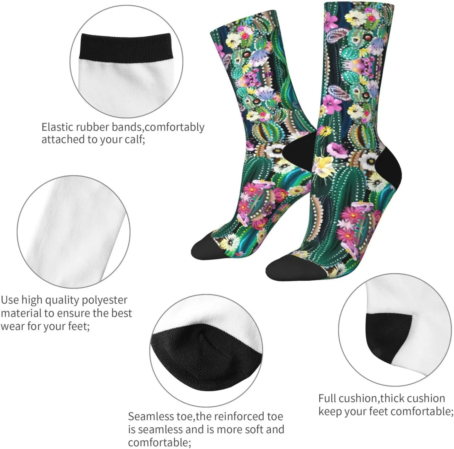 Adult Socks, Blooming Cactus Print Winter Warm Wool Socks for Women, Soft Cozy Socks, Knit Boots Socks for Men