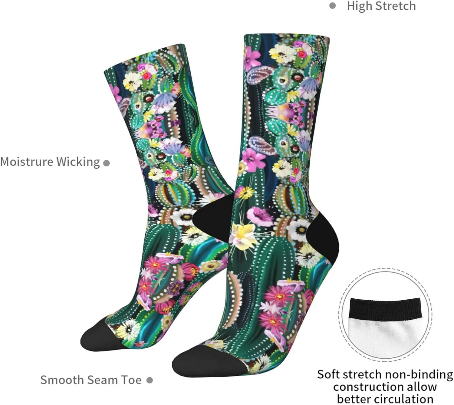 Adult Socks, Blooming Cactus Print Winter Warm Wool Socks for Women, Soft Cozy Socks, Knit Boots Socks for Men