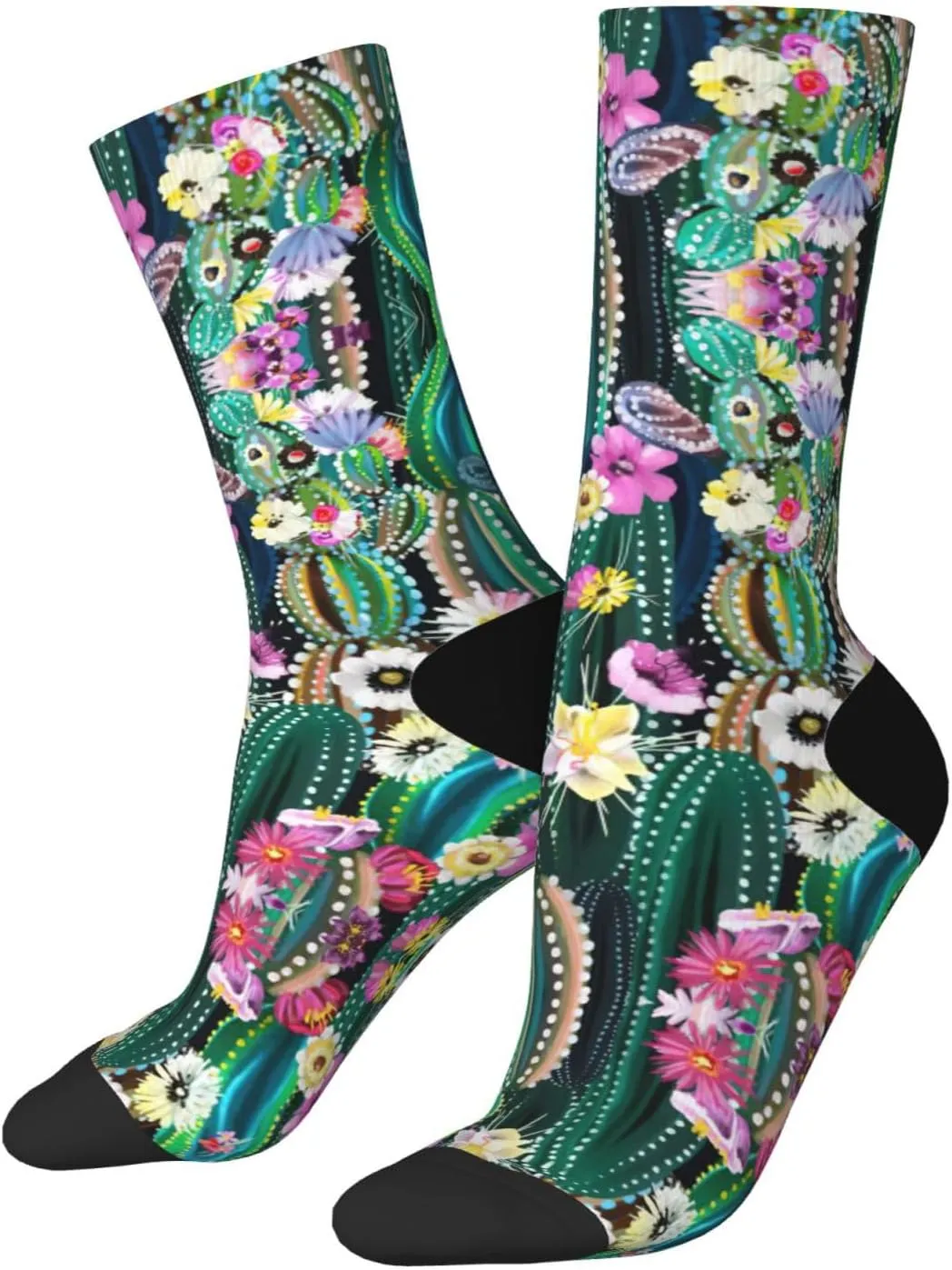 Adult Socks, Blooming Cactus Print Winter Warm Wool Socks for Women, Soft Cozy Socks, Knit Boots Socks for Men