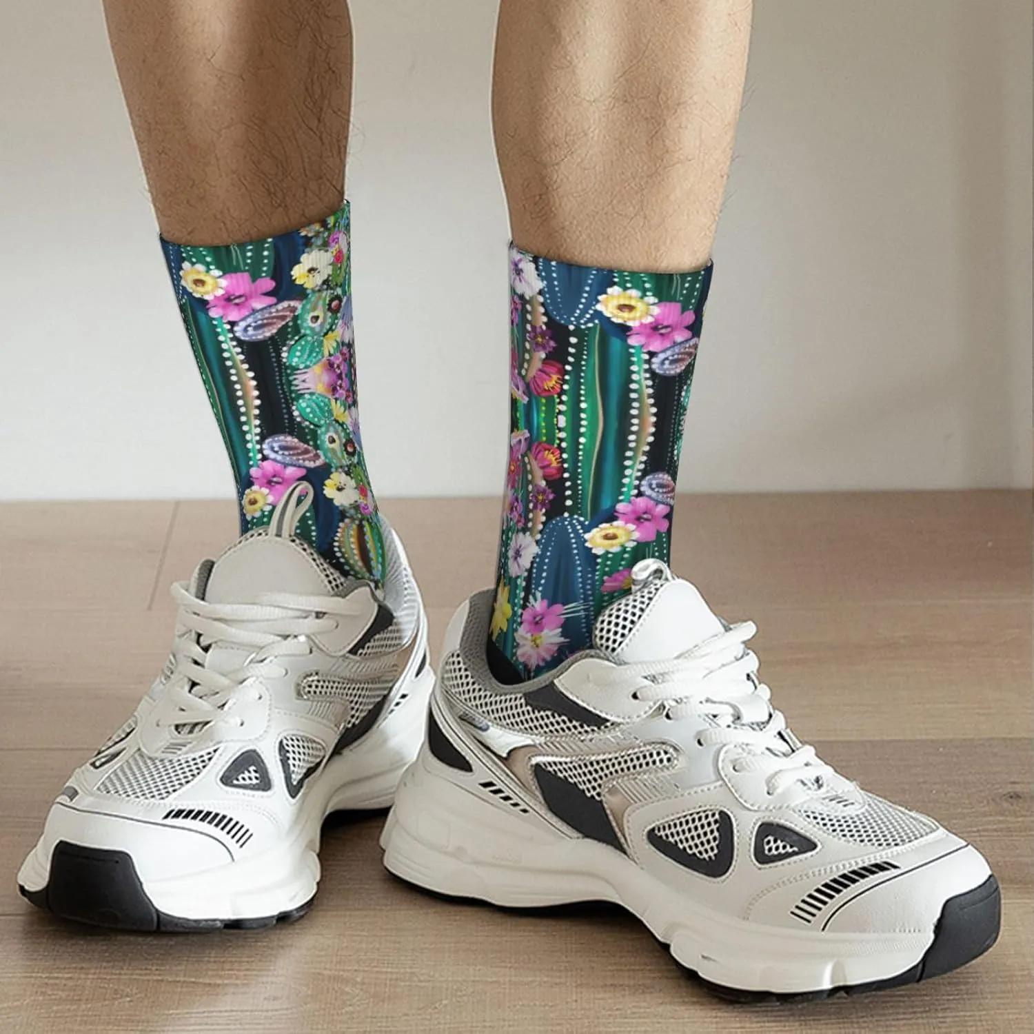 Adult Socks, Blooming Cactus Print Winter Warm Wool Socks for Women, Soft Cozy Socks, Knit Boots Socks for Men