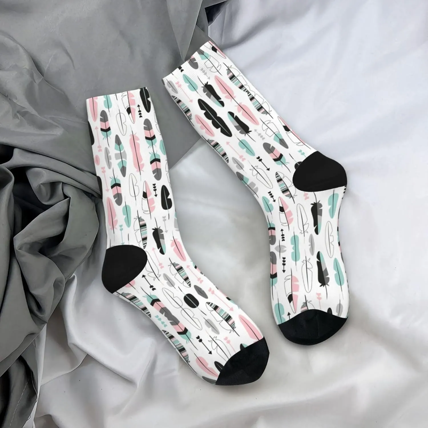Adult Socks, feather Print Winter Warm Wool Socks for Women, Soft Cozy Socks, Knit Boots Socks for Men