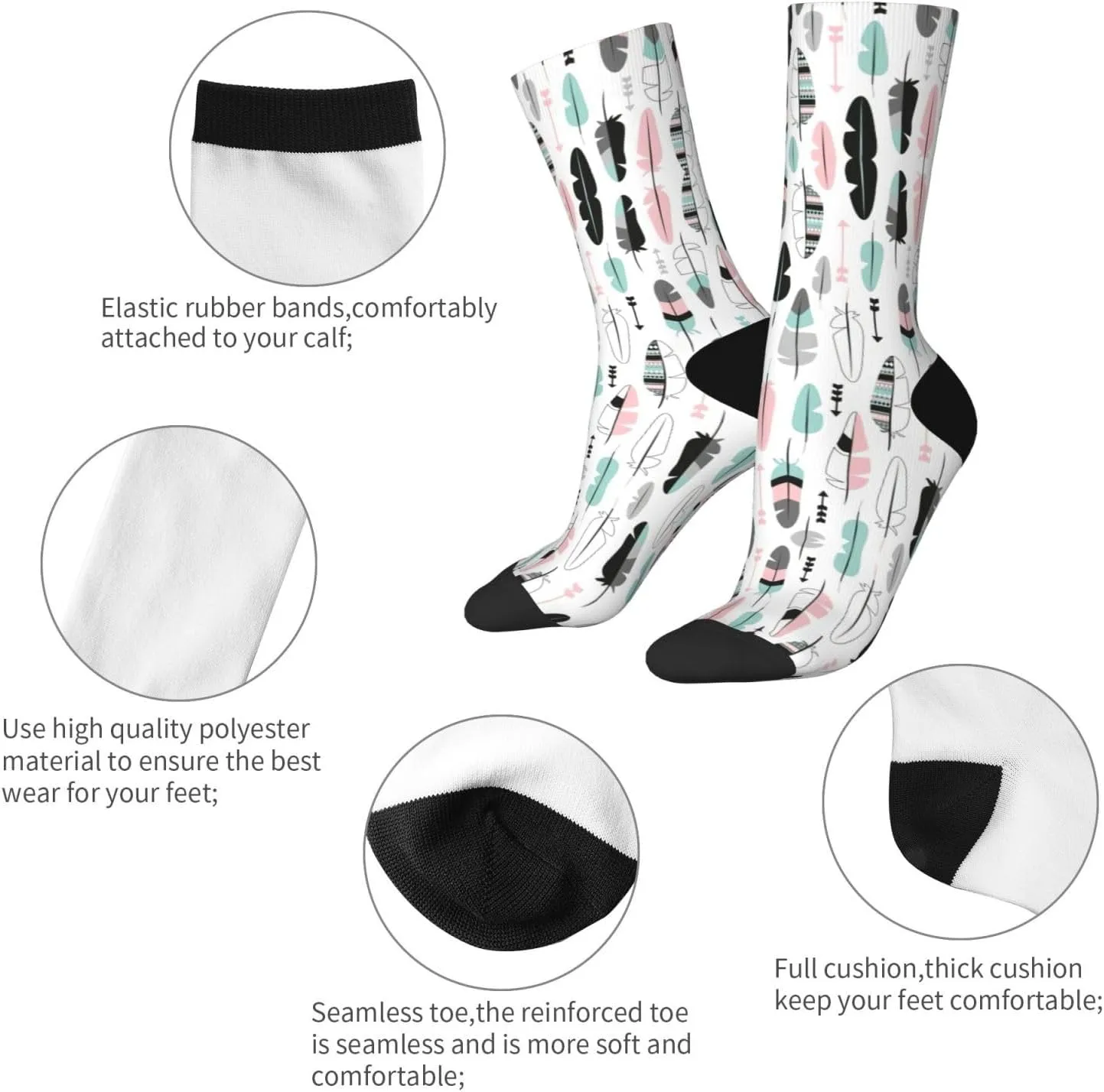 Adult Socks, feather Print Winter Warm Wool Socks for Women, Soft Cozy Socks, Knit Boots Socks for Men