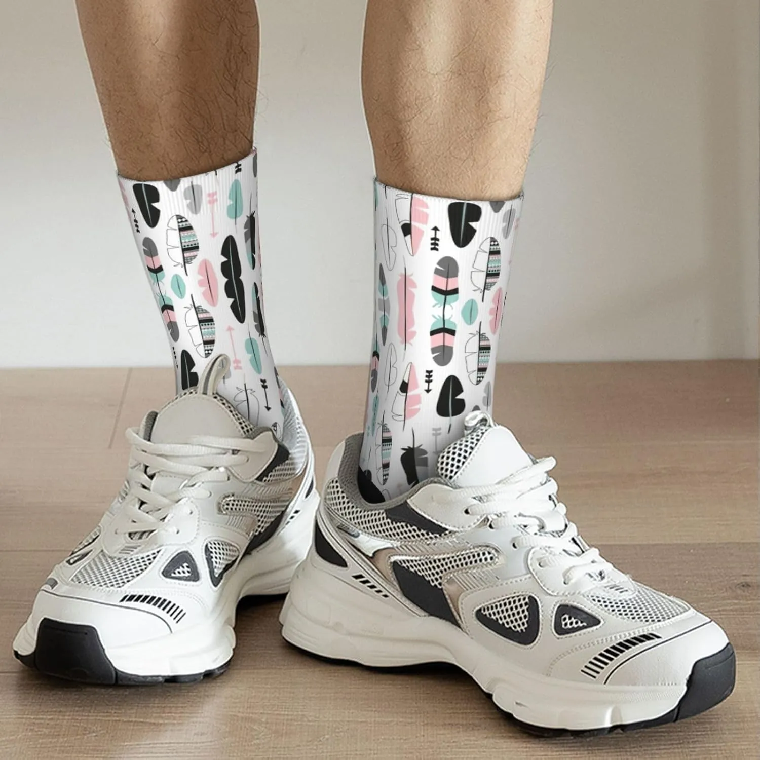 Adult Socks, feather Print Winter Warm Wool Socks for Women, Soft Cozy Socks, Knit Boots Socks for Men