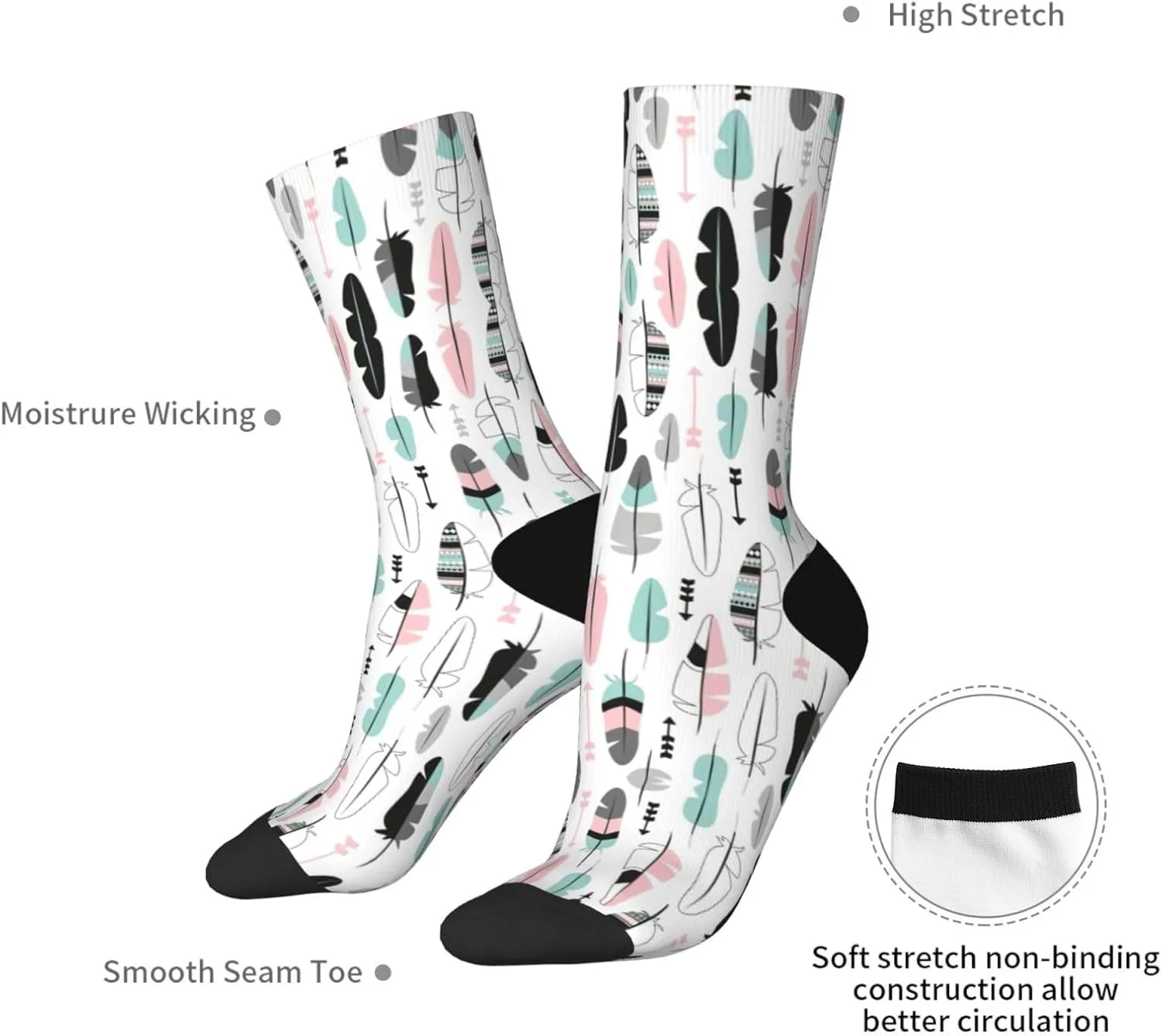Adult Socks, feather Print Winter Warm Wool Socks for Women, Soft Cozy Socks, Knit Boots Socks for Men