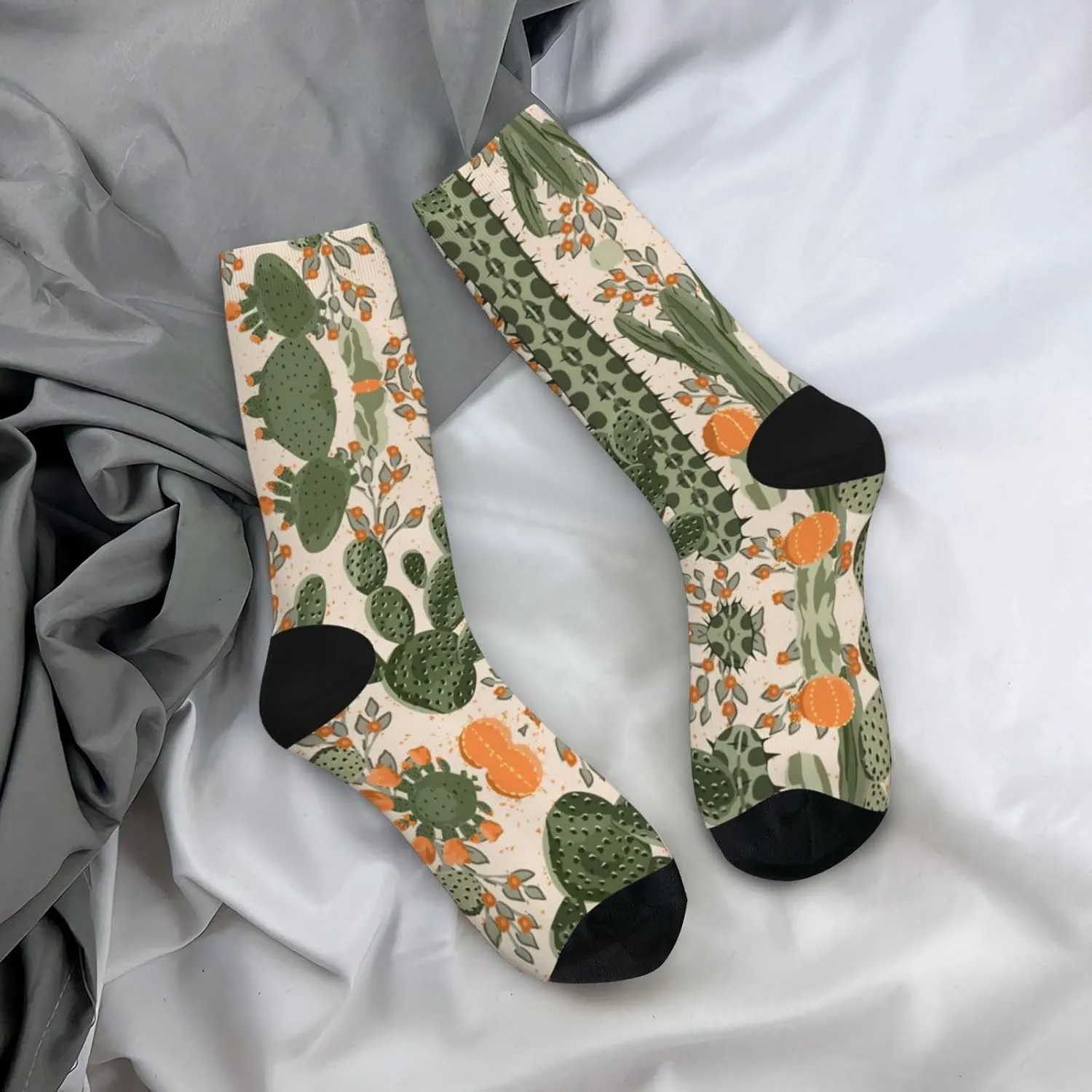 Adult Socks, Green Cactus Print Winter Warm Wool Socks for Women, Soft Cozy Socks, Knit Boots Socks for Men