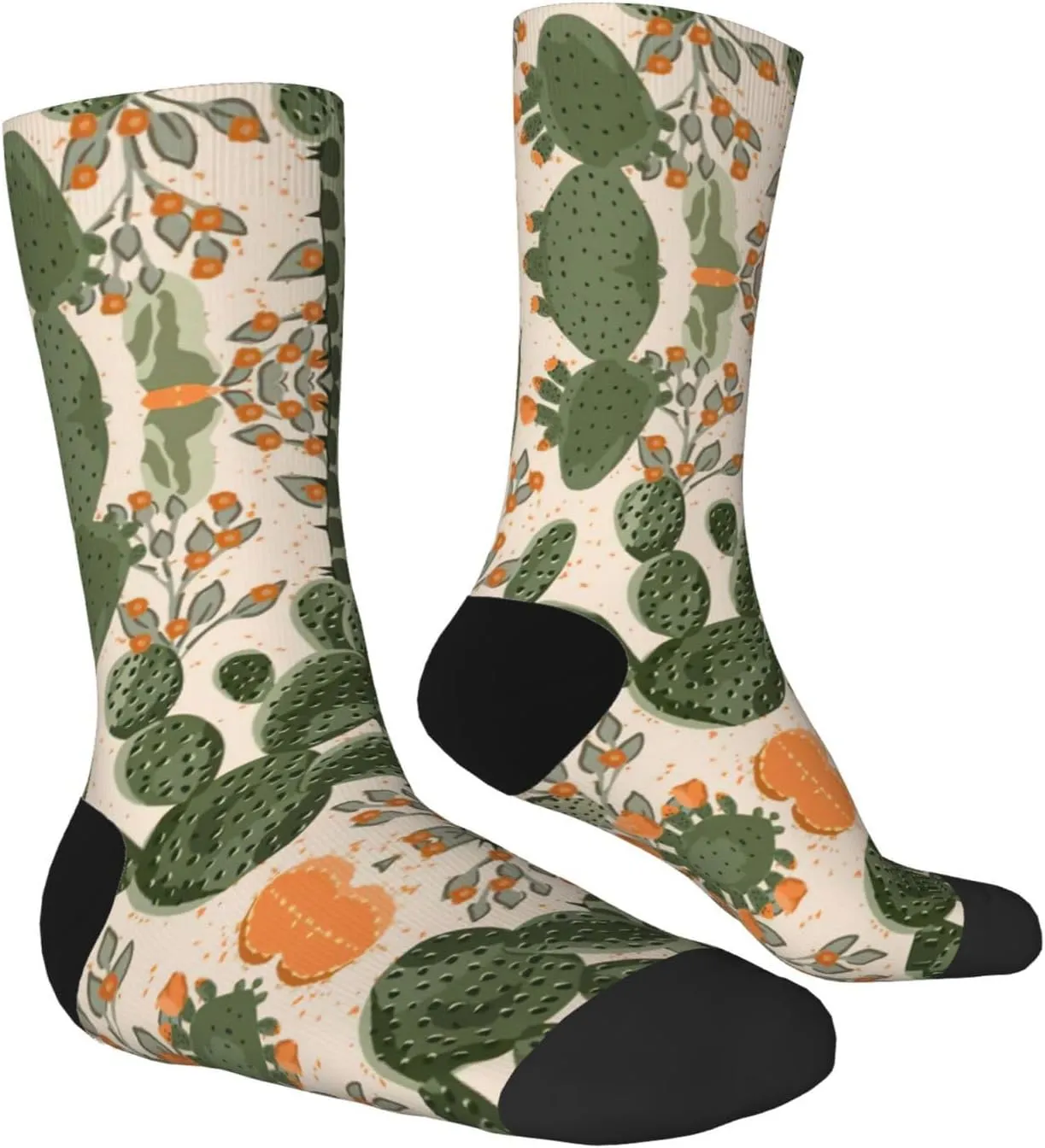 Adult Socks, Green Cactus Print Winter Warm Wool Socks for Women, Soft Cozy Socks, Knit Boots Socks for Men