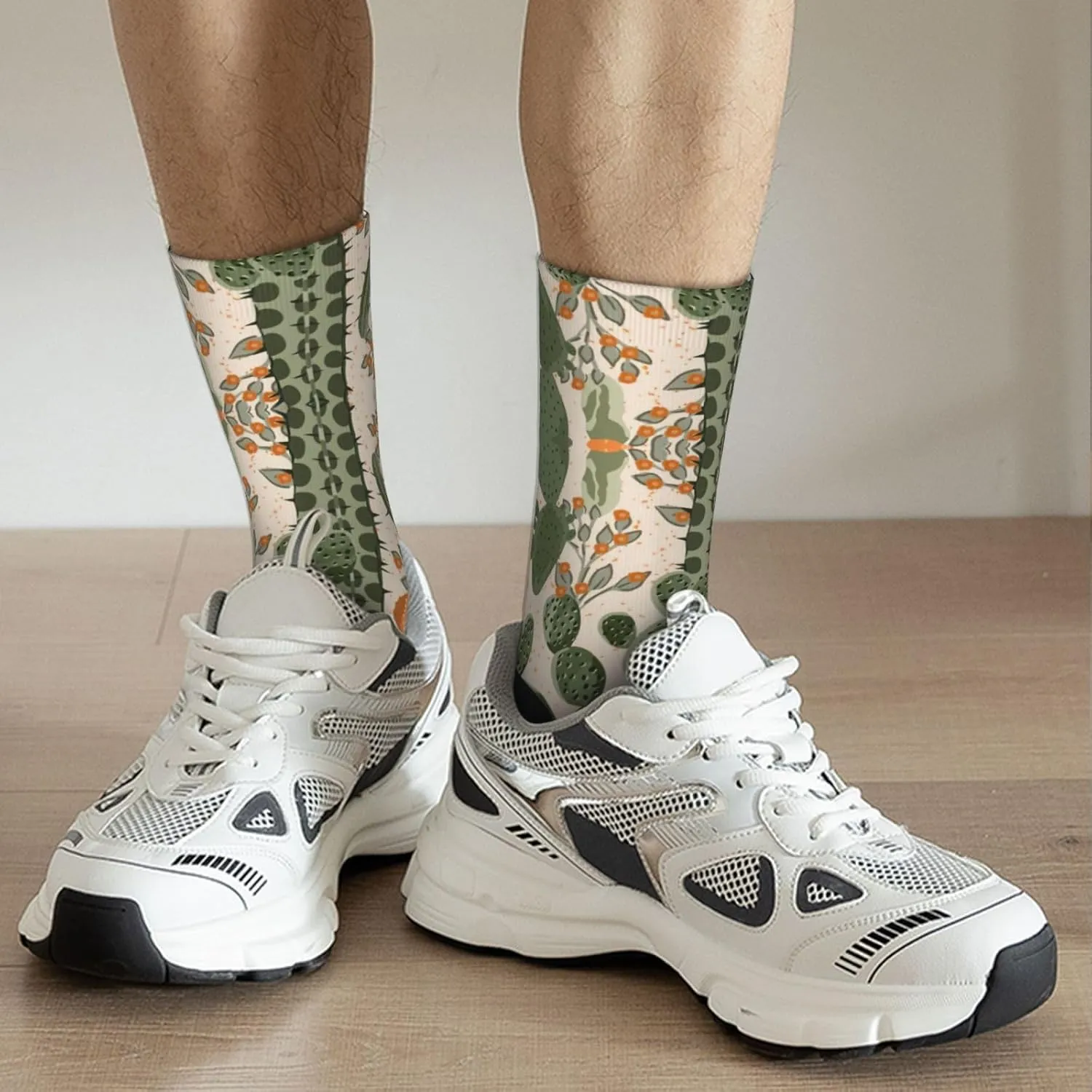 Adult Socks, Green Cactus Print Winter Warm Wool Socks for Women, Soft Cozy Socks, Knit Boots Socks for Men