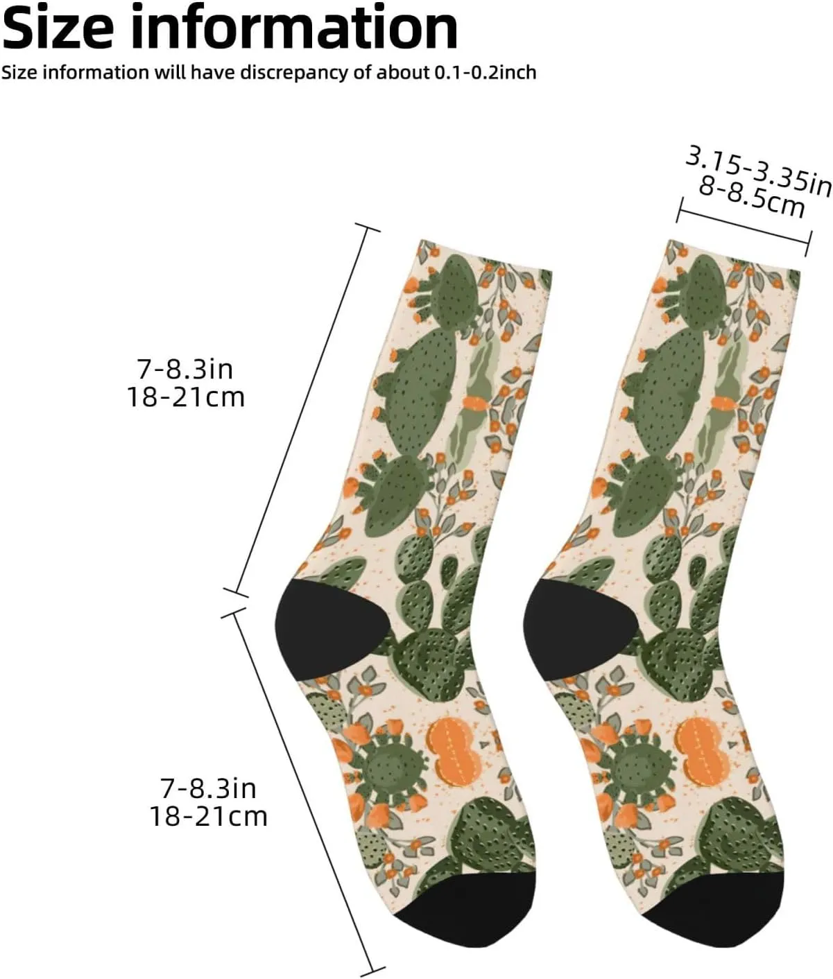 Adult Socks, Green Cactus Print Winter Warm Wool Socks for Women, Soft Cozy Socks, Knit Boots Socks for Men