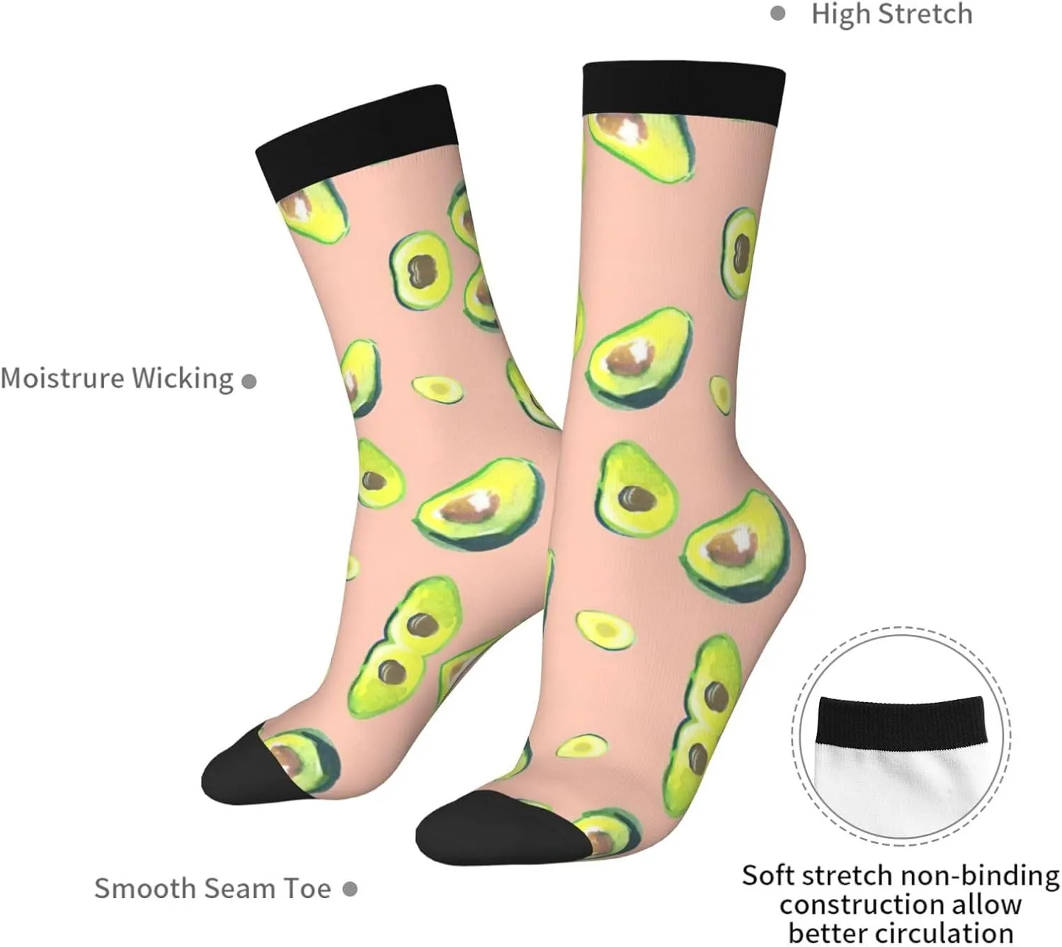 Adult Socks, Many avocado images Print Winter Warm Wool Socks for Women, Soft Cozy Socks, Knit Boots Socks for Men