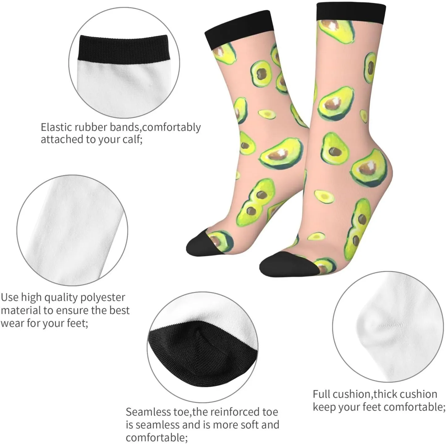 Adult Socks, Many avocado images Print Winter Warm Wool Socks for Women, Soft Cozy Socks, Knit Boots Socks for Men
