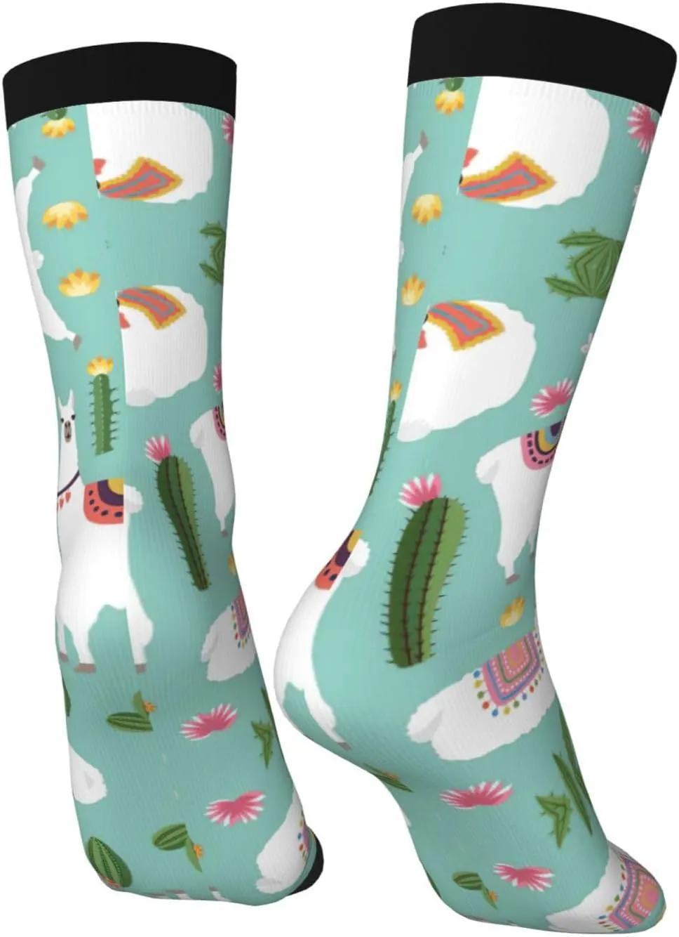 Adult Socks, Tropical Llama Alpaca Cactus Flower Print Winter Socks for Women, Soft Cozy Socks, Knit Boots Socks Men
