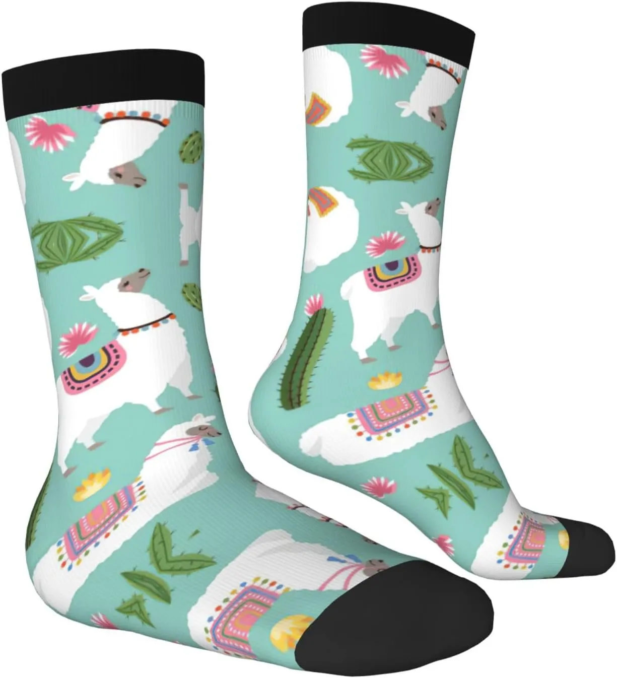 Adult Socks, Tropical Llama Alpaca Cactus Flower Print Winter Socks for Women, Soft Cozy Socks, Knit Boots Socks Men