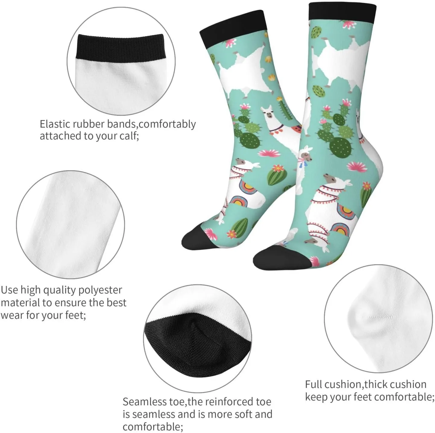 Adult Socks, Tropical Llama Alpaca Cactus Flower Print Winter Socks for Women, Soft Cozy Socks, Knit Boots Socks Men