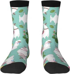 Adult Socks, Tropical Llama Alpaca Cactus Flower Print Winter Socks for Women, Soft Cozy Socks, Knit Boots Socks Men
