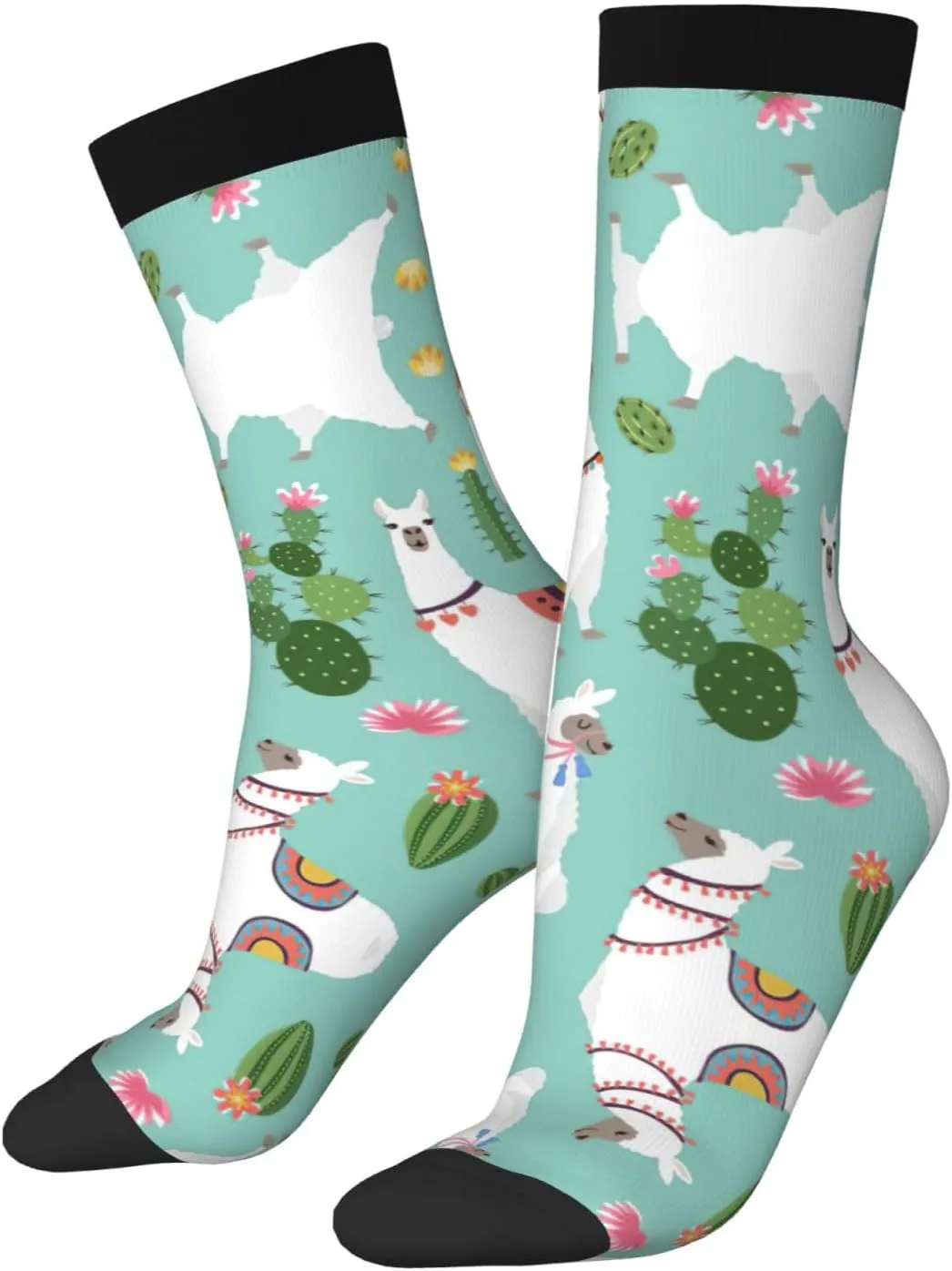 Adult Socks, Tropical Llama Alpaca Cactus Flower Print Winter Socks for Women, Soft Cozy Socks, Knit Boots Socks Men