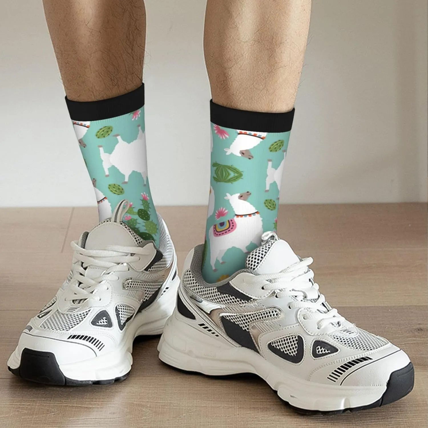 Adult Socks, Tropical Llama Alpaca Cactus Flower Print Winter Socks for Women, Soft Cozy Socks, Knit Boots Socks Men
