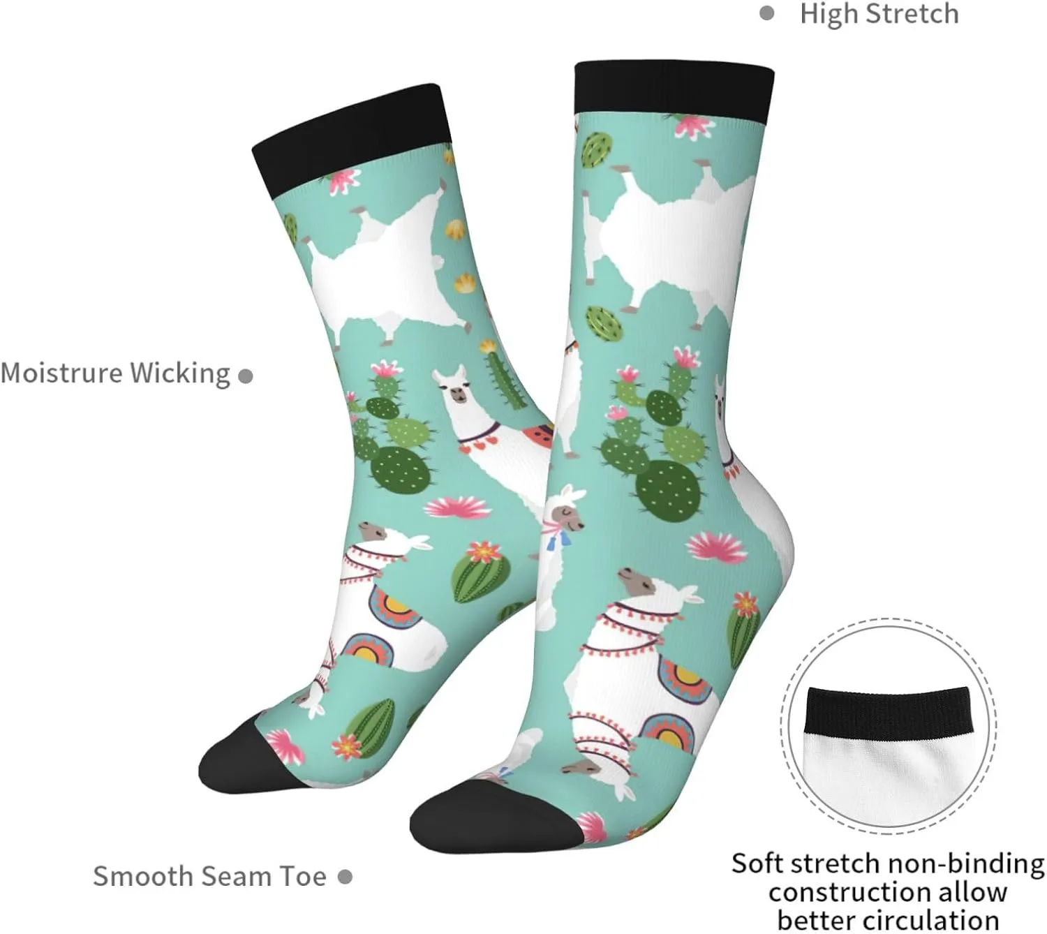 Adult Socks, Tropical Llama Alpaca Cactus Flower Print Winter Socks for Women, Soft Cozy Socks, Knit Boots Socks Men