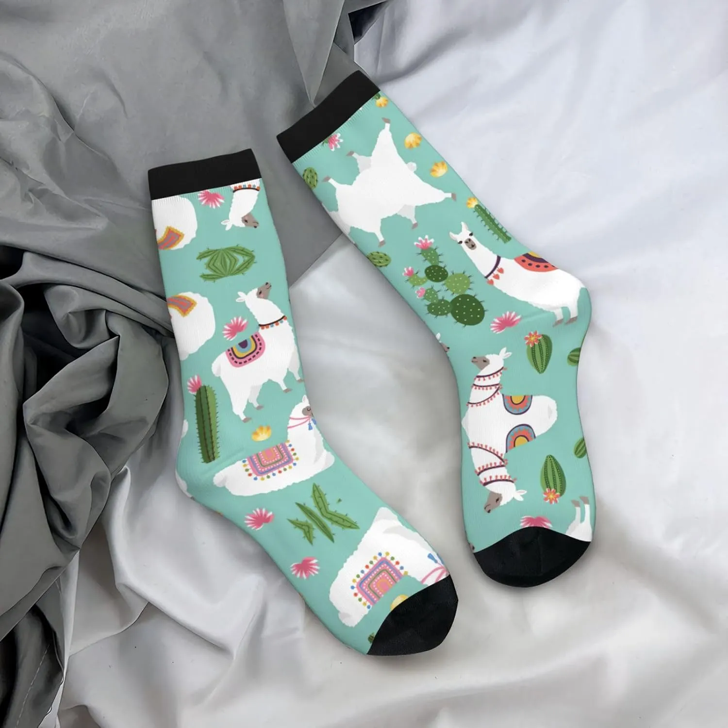 Adult Socks, Tropical Llama Alpaca Cactus Flower Print Winter Socks for Women, Soft Cozy Socks, Knit Boots Socks Men