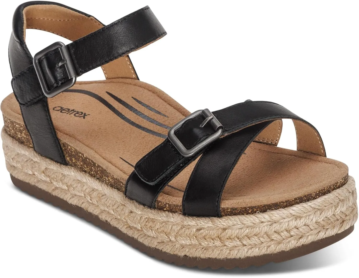 Aetrex Paula Orthopedic Open Toe Comfortable Arch Support Leather Platform Sandals - Memory Foam Footbed Adjustable Ankle Strap Platform Sandals Women