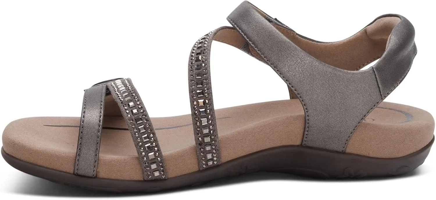 Aetrex Women's Jess Orthopedic Adjustable Quarter Strap Sandals - Comfort Memory Foam Fashion Flat Womens Sandals with Arch Support