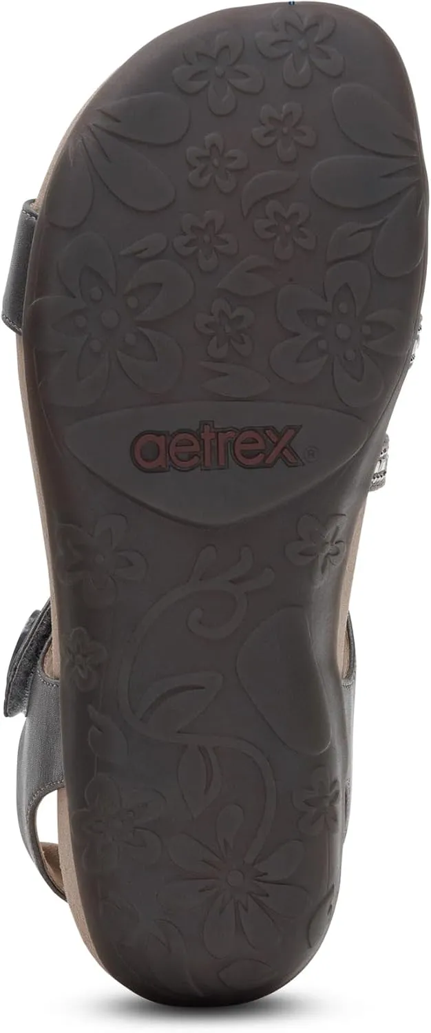 Aetrex Women's Jess Orthopedic Adjustable Quarter Strap Sandals - Comfort Memory Foam Fashion Flat Womens Sandals with Arch Support