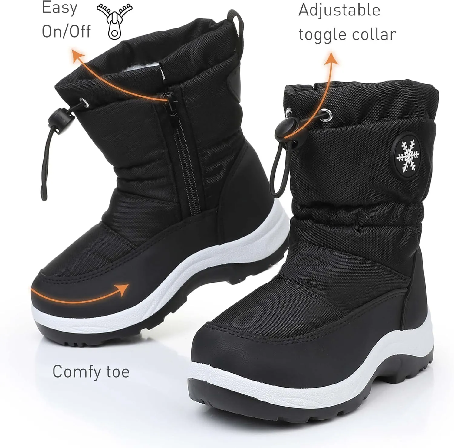 Ahannie Boys Girls Snow Boots Toddler Kids Winter Boots Water Resistant Warm Side Zipper Shoes(Toddler/Little Kid)