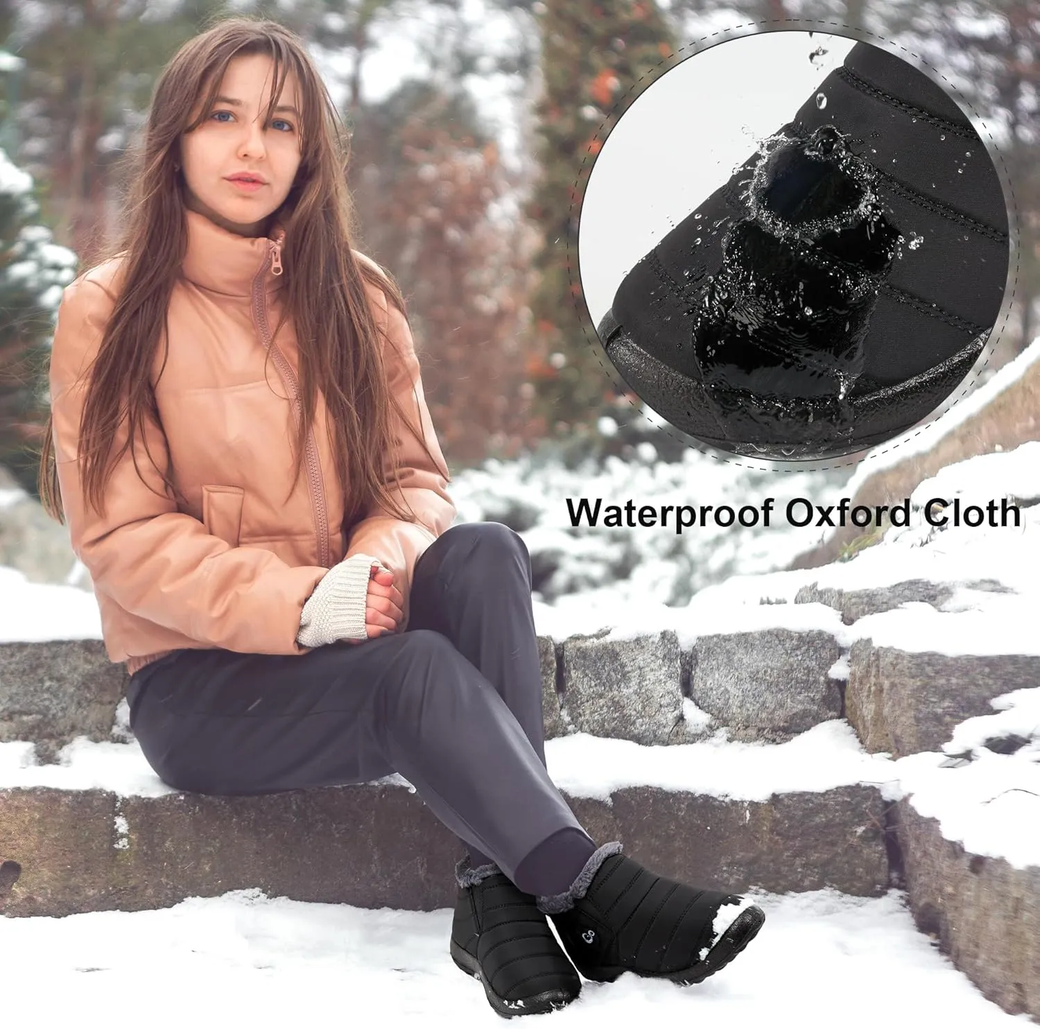 Alicegana Snow Boots for Women Winter: Warm Fur Lined Ankle Booties Comfortable Waterproof Slip On Lightweight Womens Boots
