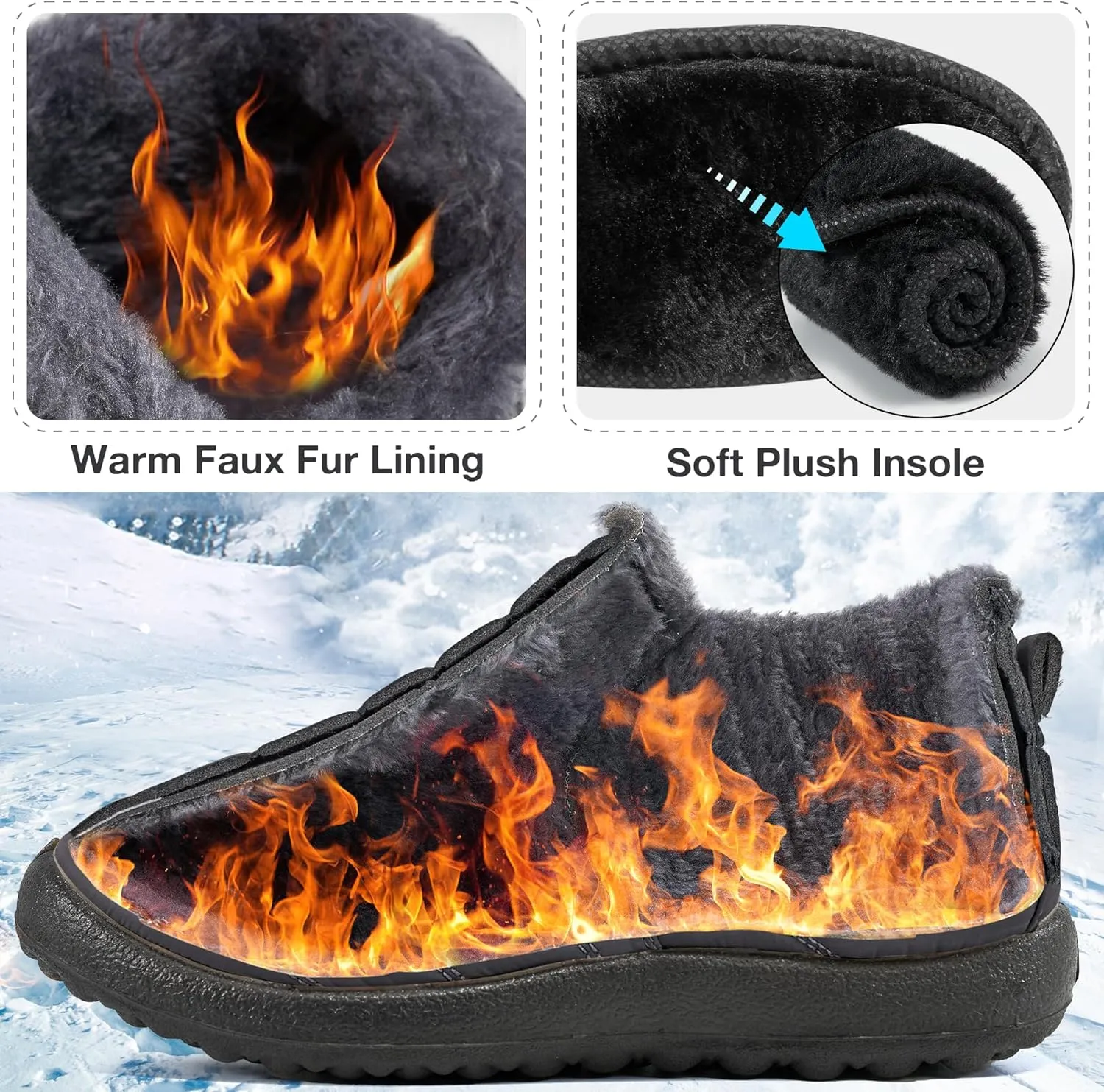 Alicegana Snow Boots for Women Winter: Warm Fur Lined Ankle Booties Comfortable Waterproof Slip On Lightweight Womens Boots