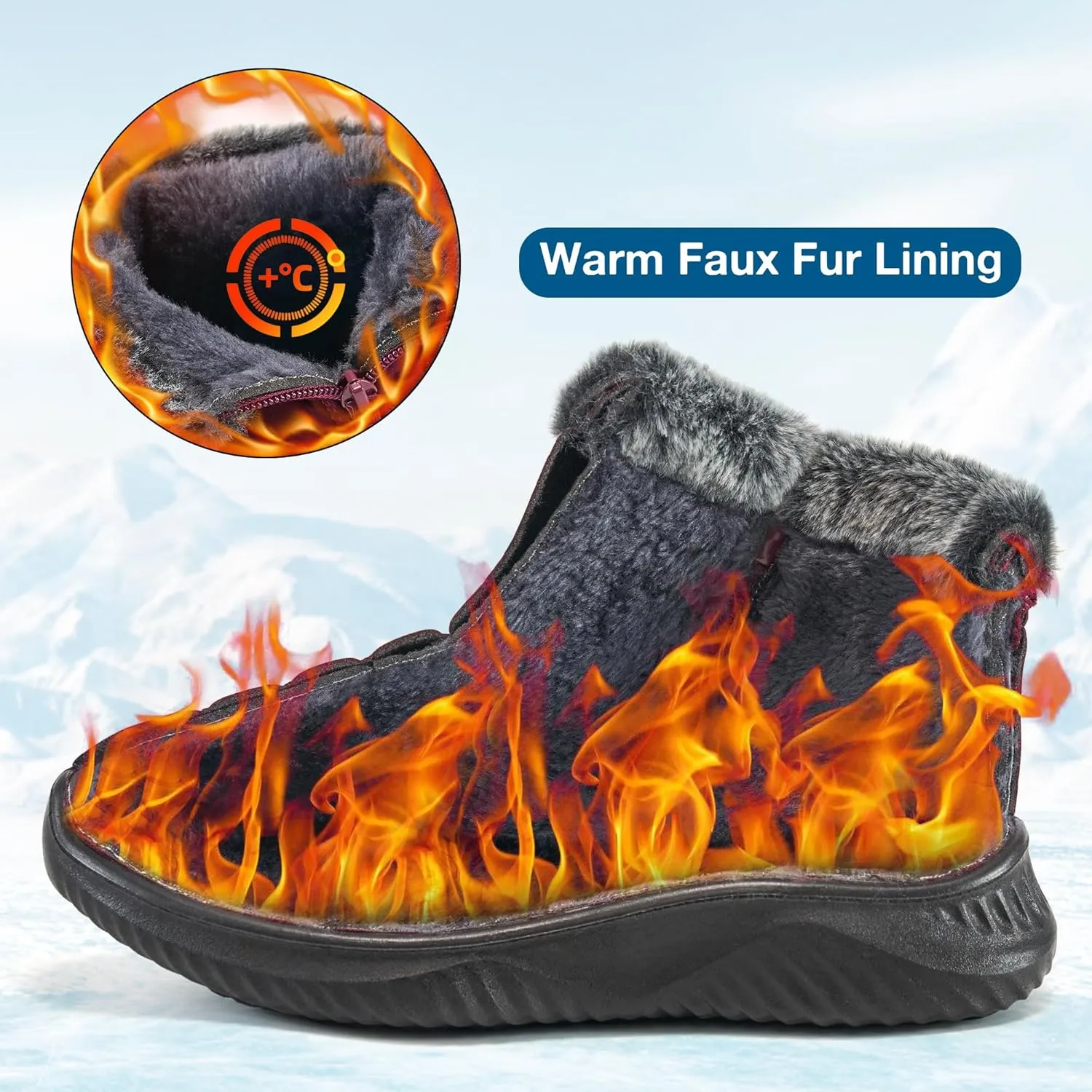 Alicegana Winter Boots for Women Warm Fur Lined Snow Shoes Slip on Ankle Booties Comfortable Anti Slip Outdoor Boots