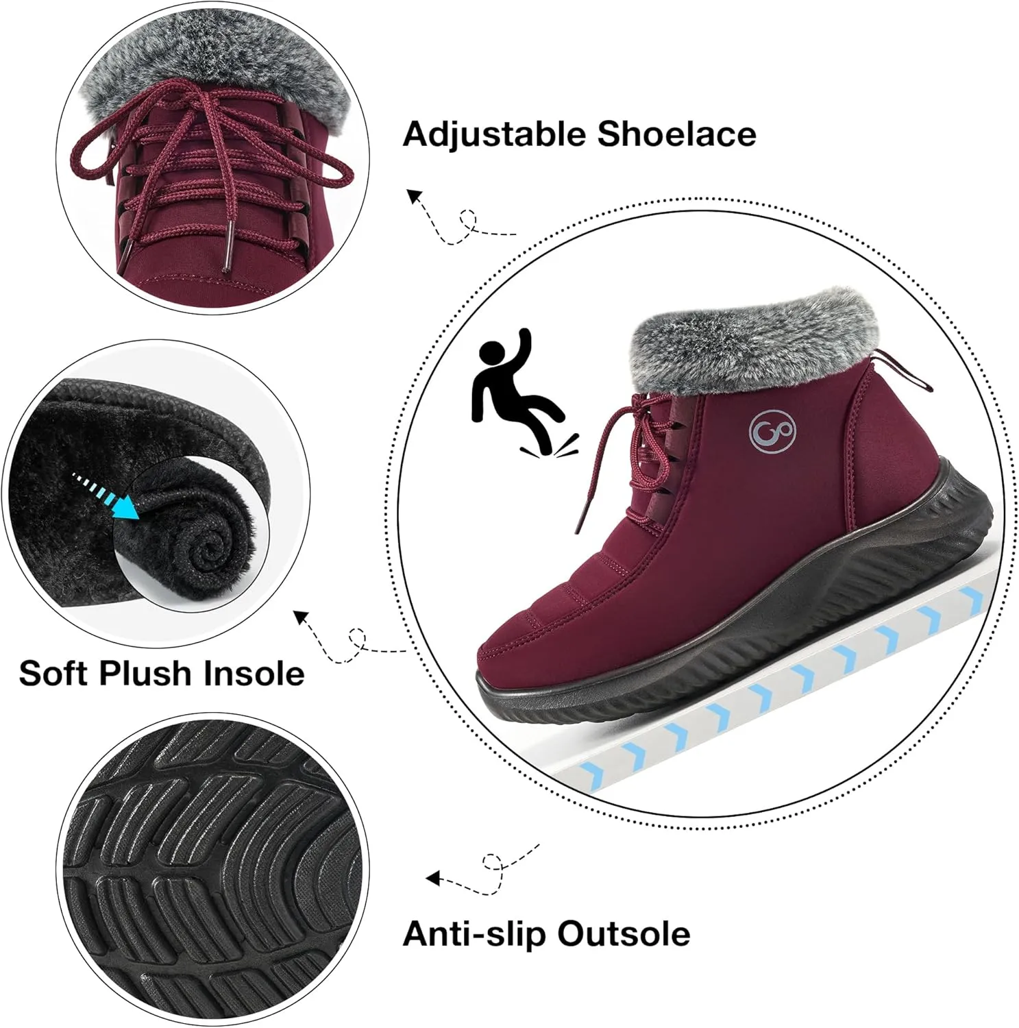 Alicegana Winter Boots for Women Warm Fur Lined Snow Shoes Slip on Ankle Booties Comfortable Anti Slip Outdoor Boots