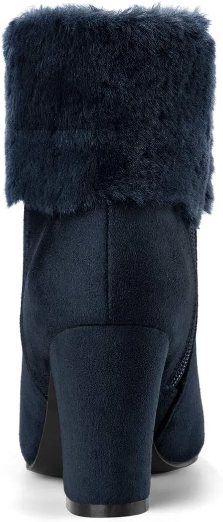 Allegra K Women's Christmas Faux Fur Chunky Heel Ankle Boots