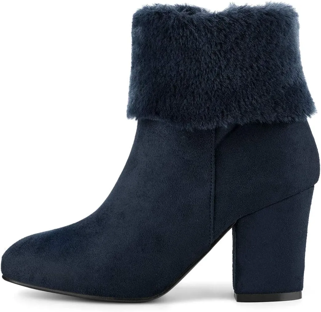 Allegra K Women's Christmas Faux Fur Chunky Heel Ankle Boots