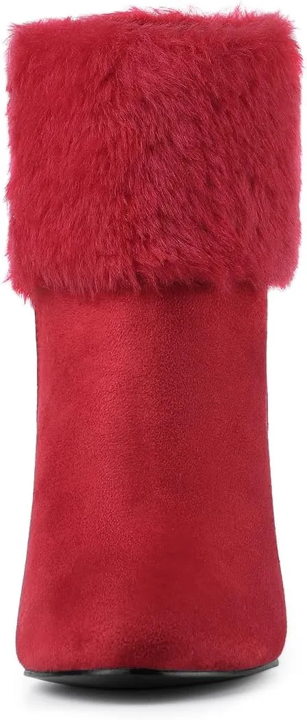 Allegra K Women's Christmas Faux Fur Chunky Heel Ankle Boots