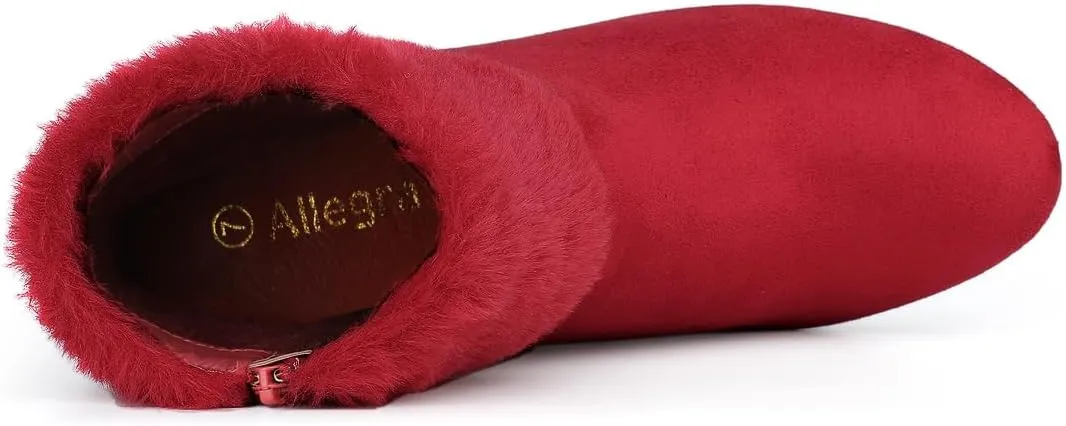 Allegra K Women's Christmas Faux Fur Chunky Heel Ankle Boots