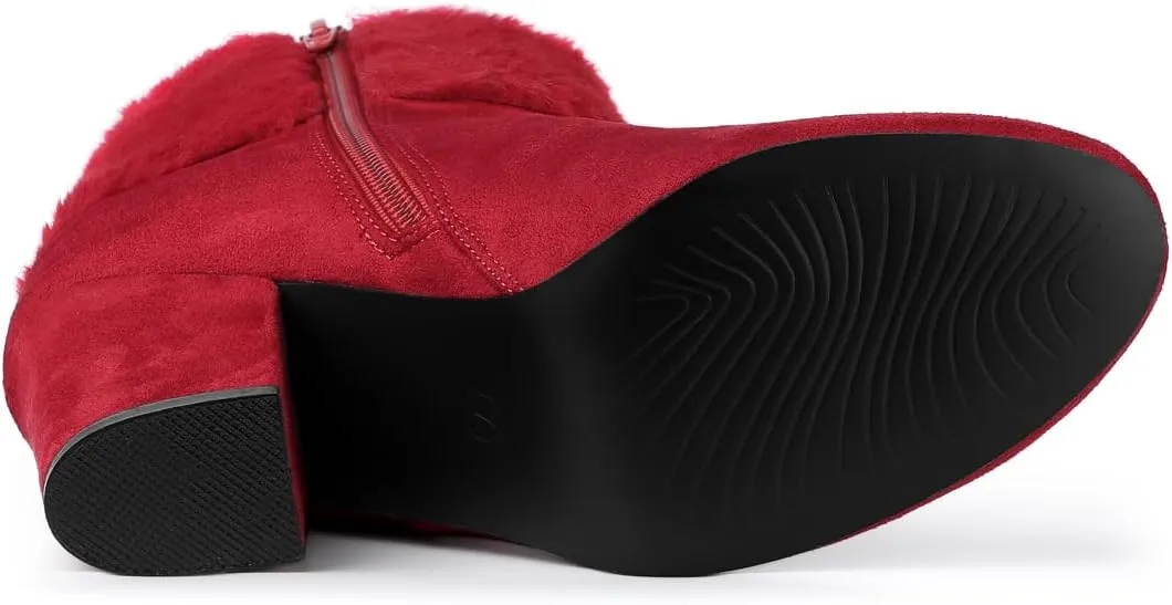 Allegra K Women's Christmas Faux Fur Chunky Heel Ankle Boots